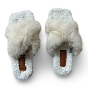 White Genuine Fur Slide Sandals